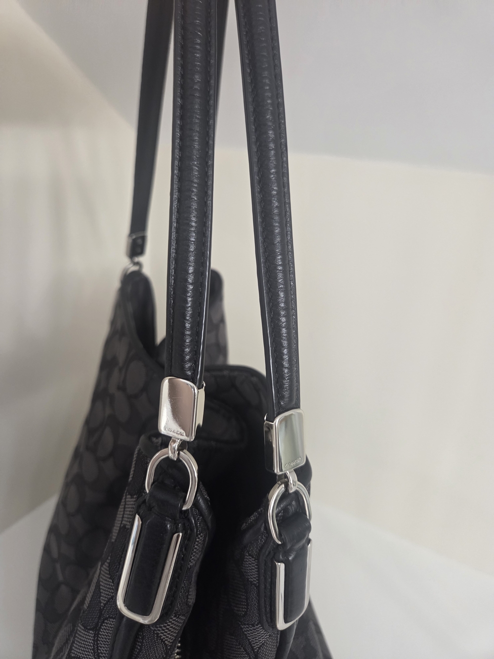 Coach Signature Jacquard Phoebe Madison Shoulder Bag in Grey/Black - Picture 9 of 9